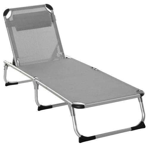 Outsunny Outsunny Folding Outdoor Reclining Sun Lounger Chair Aluminium Frame Light Grey - Sun Lounger