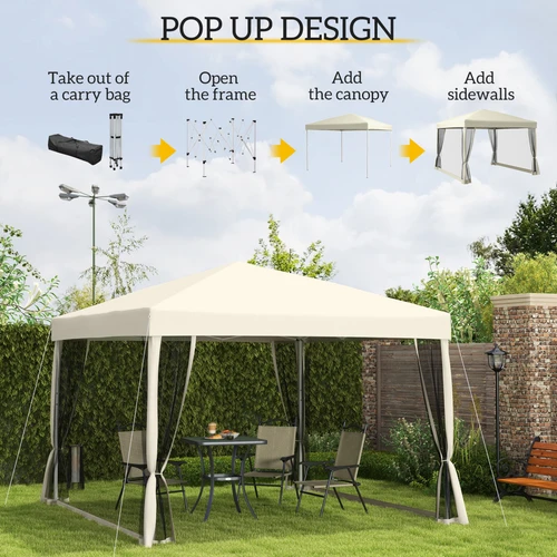 Outsunny 3x3m Pop Up Gazebo with Mesh Walls for Outdoor Events and Backyard Gatherings by Outsunny