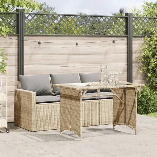 vidaXL 2 Piece Garden Dining Set with Cushions Beige Poly Rattan by vidaXL