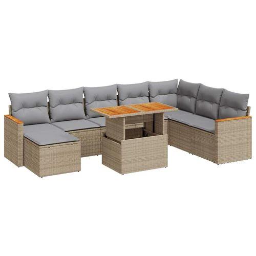 vidaXL 9 Piece Garden Sofa Set with Cushions Beige Poly Rattan Acacia by vidaXL