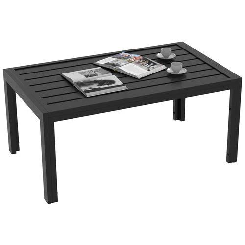 Outsunny Outdoor Side Table Garden Table with Steel Frame and Slat Top Black by Outsunny