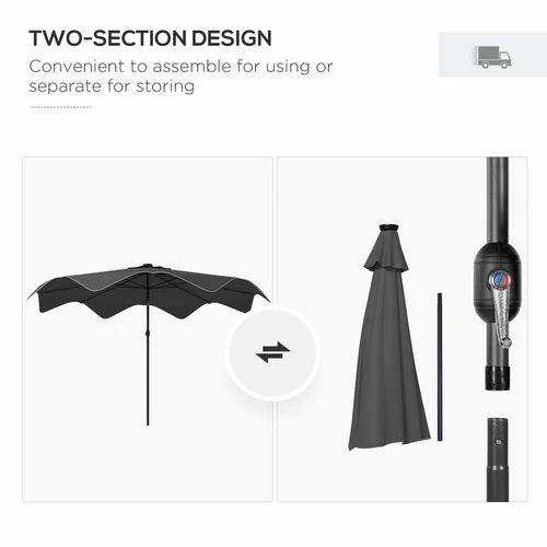 Outsunny Garden Parasol Umbrella with LED Lights and Tilt, Table Umbrella by Outsunny