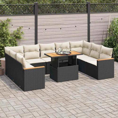 vidaXL 10 Piece Garden Sofa Set with Cushions Black Poly Rattan Acacia by vidaXL