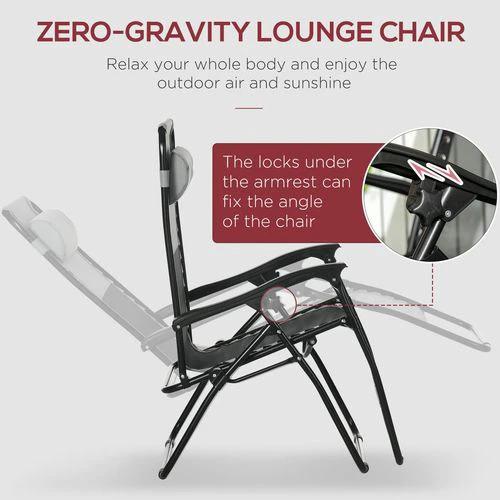 Foldable Garden Recliner Chair Set of 2 w/ Footstool & Headrest, Grey by Outsunny
