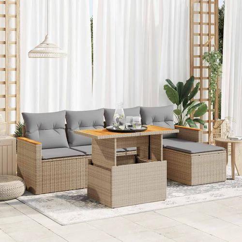 vidaXL vidaXL 6 Piece Garden Sofa Set with Cushions Beige Poly Rattan Acacia - Garden Sofa Sets