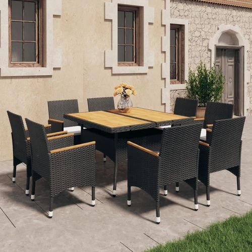 9 Piece Garden Dining Set Poly Rattan and Solid Wood Black by vidaXL