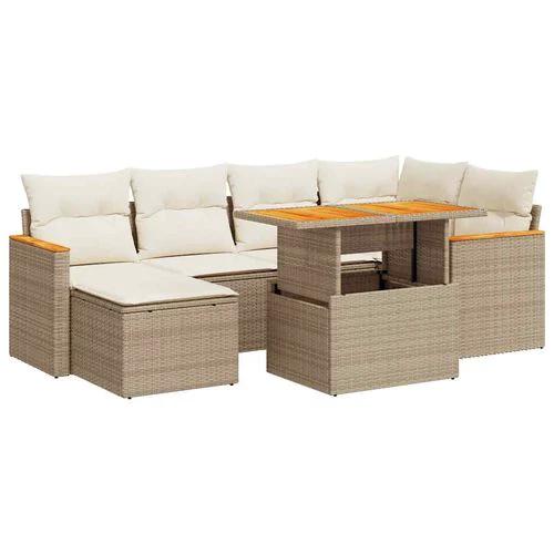 vidaXL 7 Piece Garden Sofa Set with Cushions Beige Poly Rattan Acacia by vidaXL