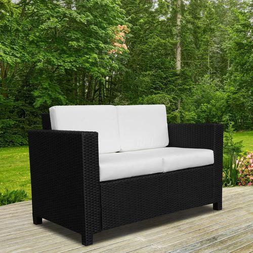 Outsunny 2 Seater Rattan Garden Sofa Black Double Couch Loveseat Wicker by Outsunny