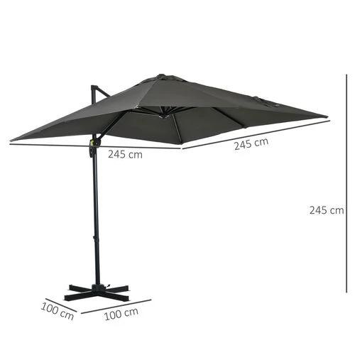 Outsunny Square Cantilever Roma Parasol 360� Rotation w/ Hand Crank, Grey by Outsunny