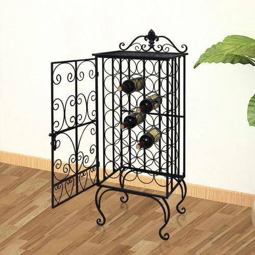 Wrought Iron Wine Rack for 28 Bottles Elegant Design with Side Lock Door for Wine Enthusiasts by vidaXL