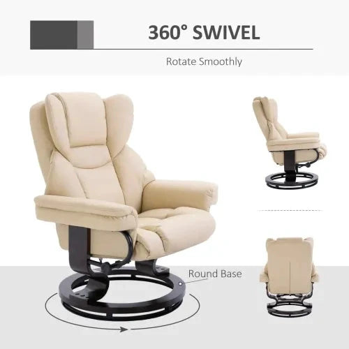 Unbranded Padded PU Leather Manual Reclining Armchair Sofa Chair w/ Footstool Cream - Recliner
