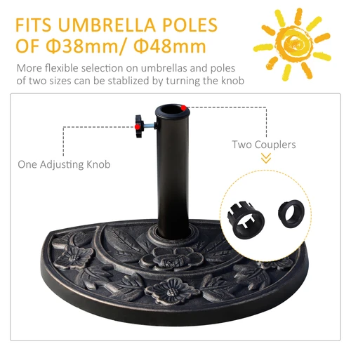 Outsunny Outsunny Heavy Duty Parasol Base 50x32x31 Centimeters with Decorative Flower Pattern for Half Round Umbrellas - Parasol