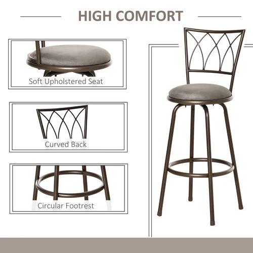 Set of 2 Bar Chairs Swivel Armless Upholstered Metal Frame Barstools - Bar Stool