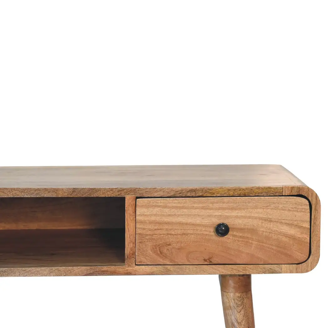 Artisan Furniture Artisan Furniture Solid Wood Curved Oak-ish Writing Desk, 1 Drawer, 1 Shelf, Brown - Desk