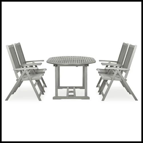 vidaXL vidaXL 5 Piece Garden Dining Set Solid Acacia Wood Grey - Garden Set