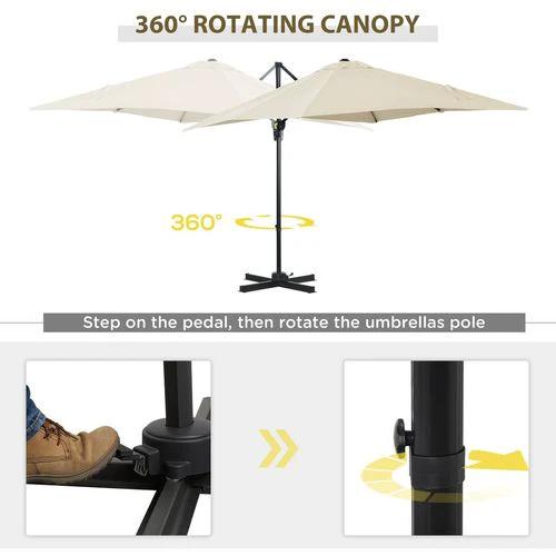 Outsunny Square Cantilever Roma Parasol 360 Rotation w/ Hand Crank, Cream White - Parasol