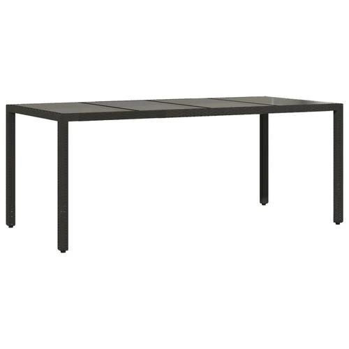 vidaXL Garden Table with Glass Top Black 190x90x75 cm Poly Rattan by vidaXL