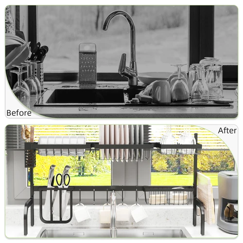 Unbranded Space Saving Over The Sink Dish Drying Rack 93x30x52 Centimeters 2 Tier Adjustable Design for Small Kitchen Spaces -
