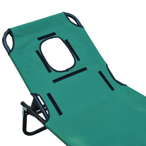 Outsunny Folding Sun Lounger Reclining Chair with Pillow Reading Hole Dark Green by Outsunny