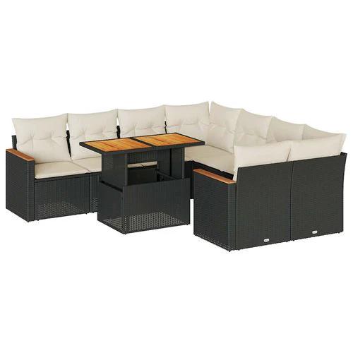vidaXL vidaXL 9 Piece Garden Sofa Set with Cushions Black Poly Rattan Acacia - Garden Sofa Sets