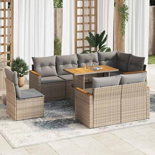 vidaXL vidaXL 9 Piece Garden Sofa Set with Cushions Beige Poly Rattan Acacia - Garden Sofa Sets