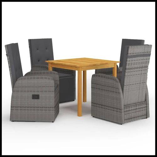 vidaXL 5 Piece Garden Dining Set with Cushions Grey Poly Rattan by vidaXL