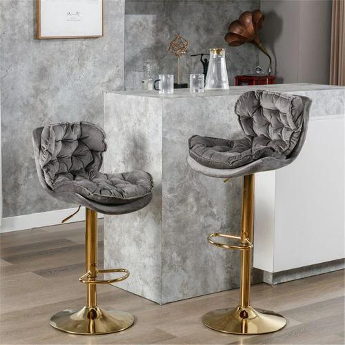 Luxurious Velvet Bar Stool with Adjustable Height and 360° Rotatable Seat for Stylish Home Entertaining by N/A