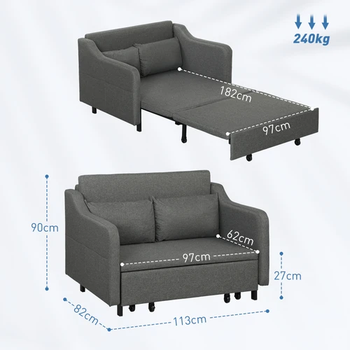 HOMCOM Pull Out Sofa Bed with Storage Pockets and Removable Covers for Compact Living Spaces by HOMCOM