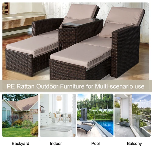 Outsunny Premium Double Rattan Sun Lounger Sofa Set 195cm with Thick Cushions for Outdoor Relaxation - Sun Lounger