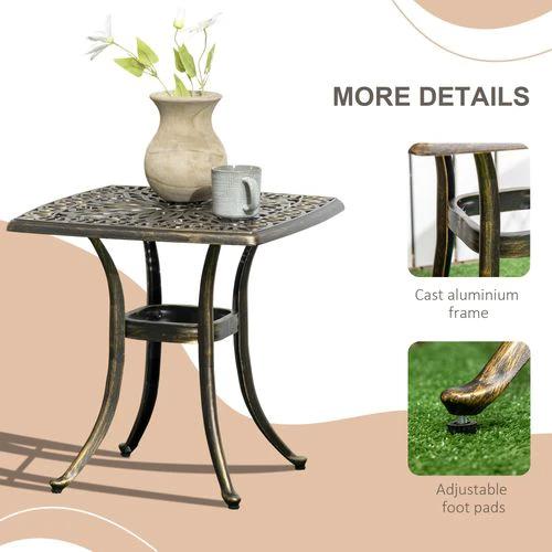 Outsunny Outsunny 54 x 54cm Aluminium Outdoor Garden Side Table w/ Umbrella Hole, Bronze - Garden Table