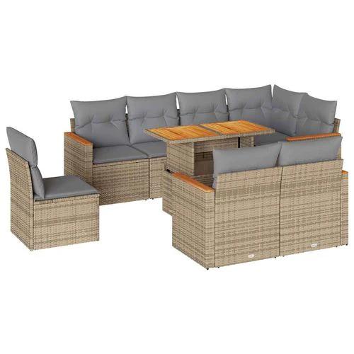 vidaXL vidaXL 9 Piece Garden Sofa Set with Cushions Beige Poly Rattan Acacia - Garden Sofa Sets