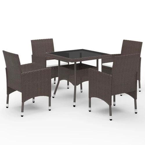 5 Piece Garden Dining Set Poly Rattan and Tempered Glass Brown by vidaXL