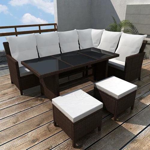 vidaXL 4 Piece Garden Lounge Set with Cushions Poly Rattan Brown - Garden Sofa Sets