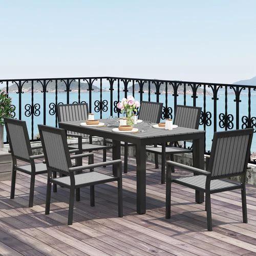 Outsunny 6 Seater Aluminium Garden Dining Set with Stackable Chairs, Grey by Outsunny
