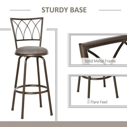 Set of 2 Bar Chairs Swivel Armless Upholstered Metal Frame Barstools - Bar Stool