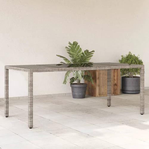 vidaXL vidaXL Garden Table with Glass Top Grey 190x90x75 cm Poly Rattan - Garden Table