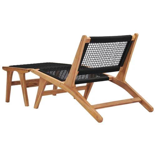 vidaXL Sun Lounger with Footrest Solid Teak Wood and Rope - Sun Lounger