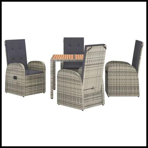 5 Piece Garden Dining Set Grey Poly Rattan&Solid Wood Acacia by vidaXL