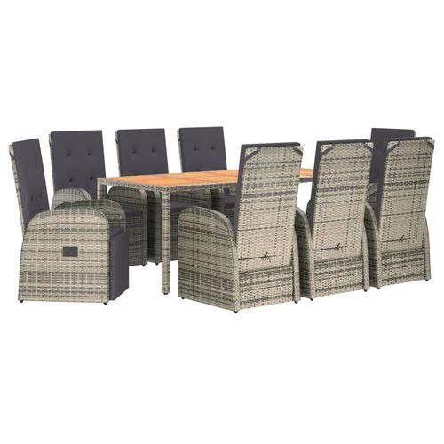9 Piece Garden Dining Set Grey Poly Rattan&Solid Wood Acacia by vidaXL