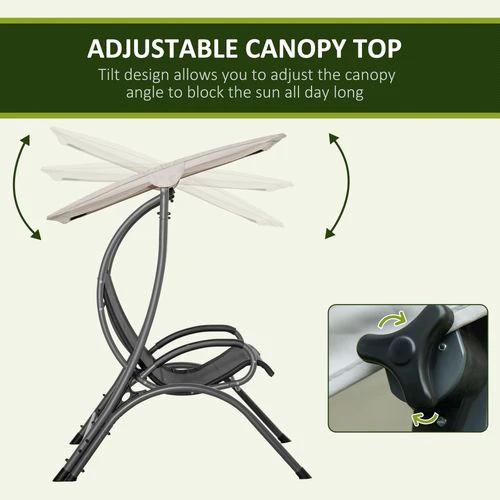 Outsunny 2 Seater Garden Swing Seat Double Bed Adjustable Tilting Canopy, Beige - Hammocks
