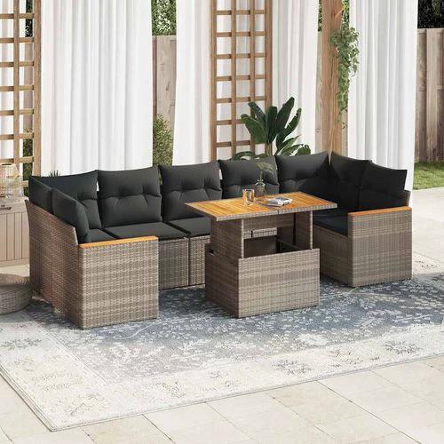 vidaXL vidaXL 7 Piece Garden Sofa Set with Cushions Grey Poly Rattan Acacia - Garden Sofa Sets