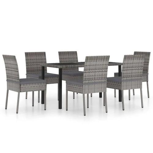 vidaXL 7 Piece Outdoor Dining Set with Cushions Poly Rattan Grey by vidaXL