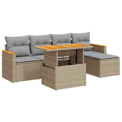 vidaXL vidaXL 6 Piece Garden Sofa Set with Cushions Beige Poly Rattan Acacia - Garden Sofa Sets