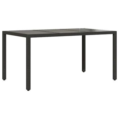 vidaXL Garden Table with Glass Top Black 150x90x75 cm Poly Rattan by vidaXL