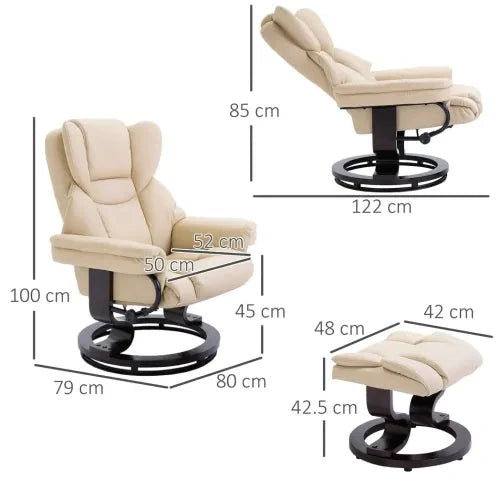Unbranded Padded PU Leather Manual Reclining Armchair Sofa Chair w/ Footstool Cream - Recliner