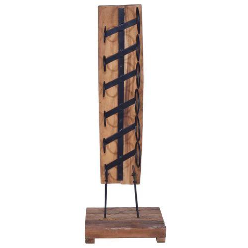 vidaXL Solid Teak Wood Wine Rack for 6 Bottles 35x35x100 cm with Iron Supports for Vintage Home Decor - Wine Rack