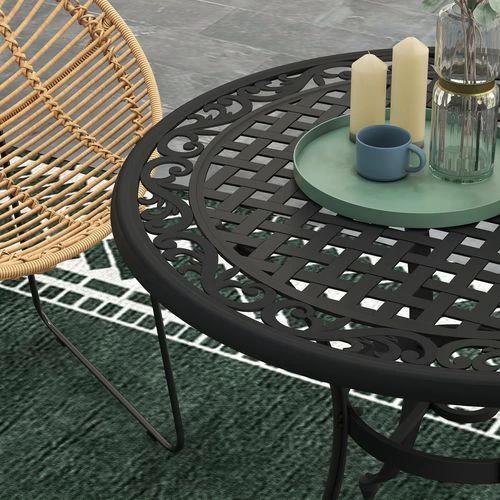 Outsunny Garden Table with Parasol Hole for 2-4, Cast Aluminium Frame - Black by Outsunny