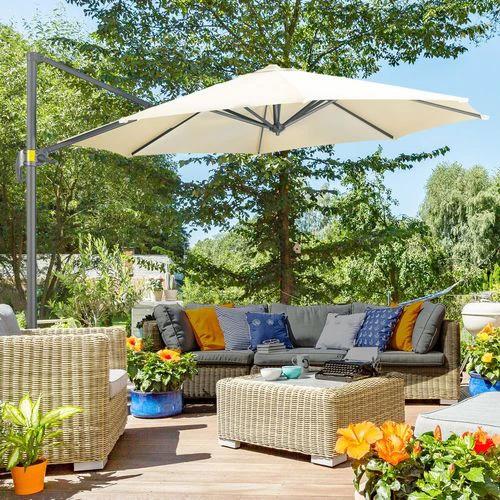 Outsunny 3 x 3(m) Cantilever Parasol Garden Umbrella with Cross Base White - Parasol