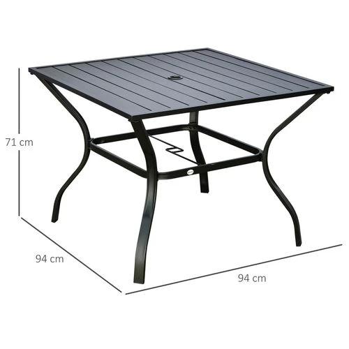 Outsunny Garden Table with Parasol Hole for Four, Slatted Metal Plate Top by Outsunny