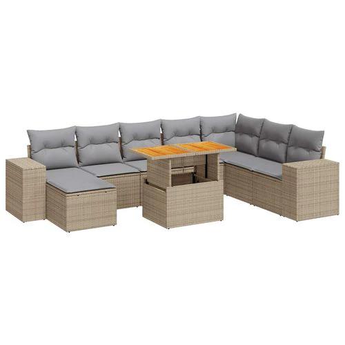 vidaXL 9 Piece Garden Sofa Set with Cushions Beige Poly Rattan Acacia by vidaXL